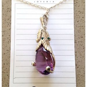 NWT 925 Silver Artisan Made Purple Gem Stone Pendant Necklace